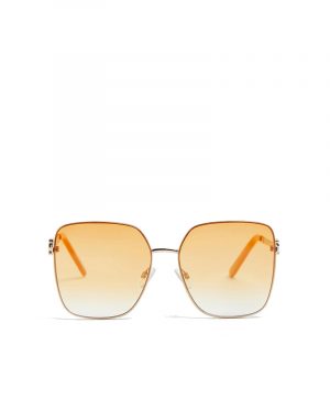 River Island – Lunettes de soleil glamour carrées en métal – Orange