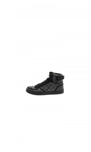 Louis Vuitton – Baskets montantes Rivoli en toile damier graphite grise/noire de