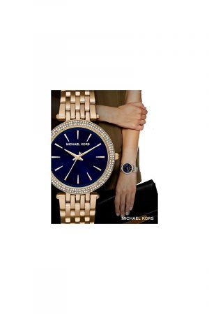 Michael Kors Darci Montre À Cadran Bleu Et Bracelet En Acier Doré