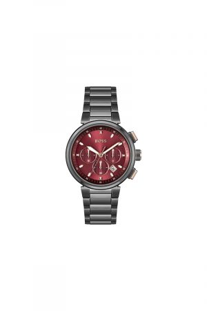 Hugo Boss One Chronographe Cadran Rouge Bracelet En Acier Inoxydable Gunmetal