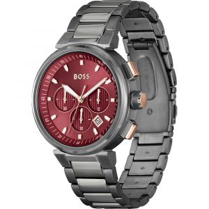 Hugo Boss One Chronographe Cadran Rouge Bracelet En Acier Inoxydable Gunmetal