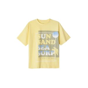 Cool Club Chemise jaune manches courtes avec imprimé « SUN, SAND, SEA, SURF »